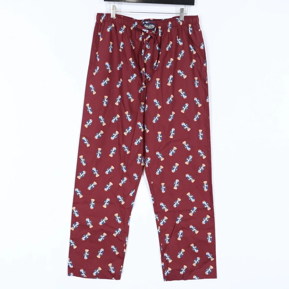 Polo Ralph Lauren Pajama Pants Mens L Red Polo Bear Sleepwear Cotton $58 NWT